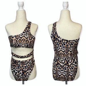 Missguided NWT Leopard Print One Shoulder Cut Out Swimsuit Size 12